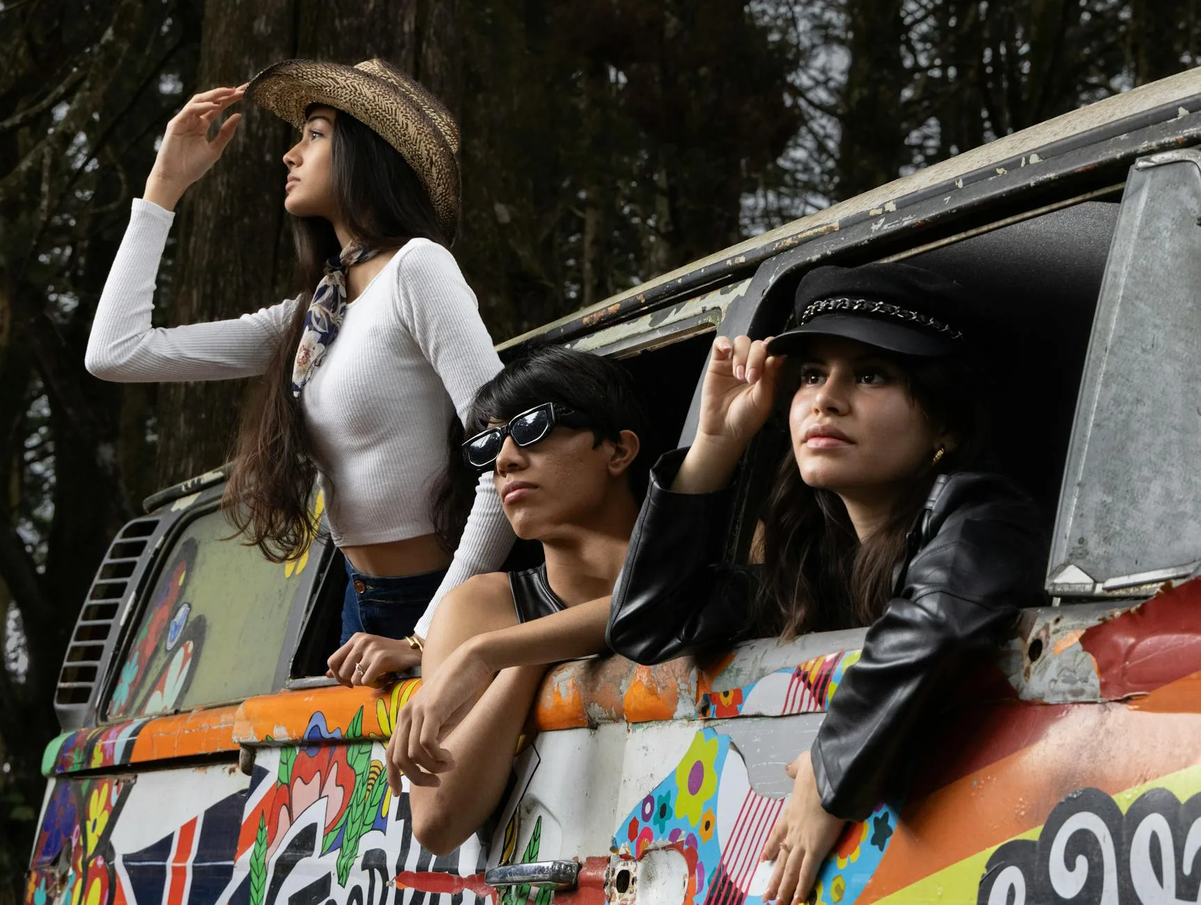 young trio enjoying a graffiti van adventure