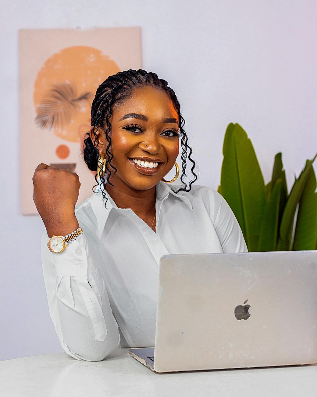 confident female entrepreneur in modern workspace